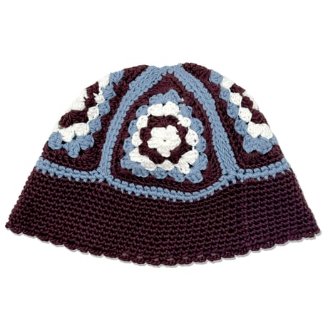 Sailor Knitting Hat <Brown x Cyan Blue x White >