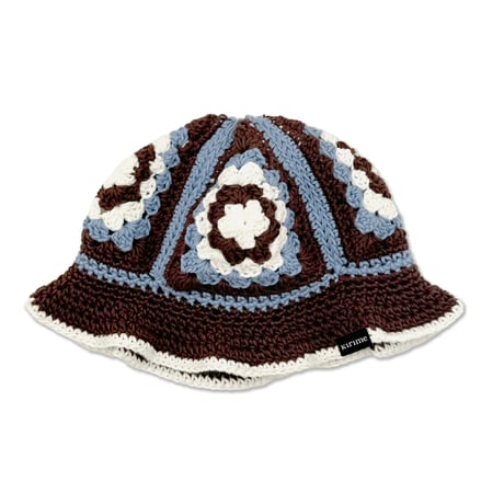 "Baby" Knitting Hat <Brown x Cyan Blue x White >