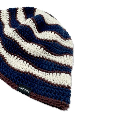 Wave Knitting Hat <Navy x Brown x Off White>