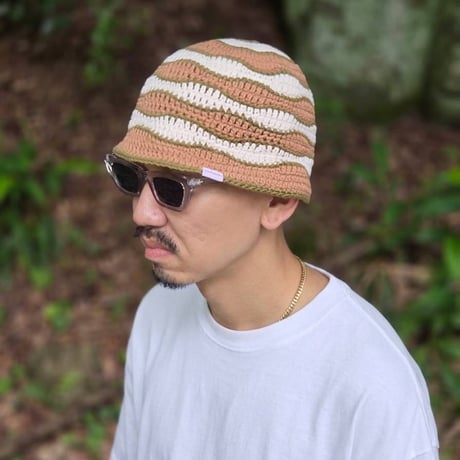 Wave Knitting Hat <Light Brown x Khaki>