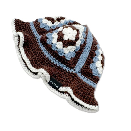 "Baby" Knitting Hat <Brown x Cyan Blue x White >