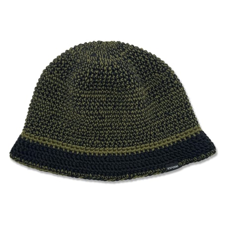 Mix Stripe Knitting Hat <Black x Olive>