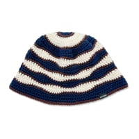 Wave Knitting Hat <Navy x Brown x Off White>
