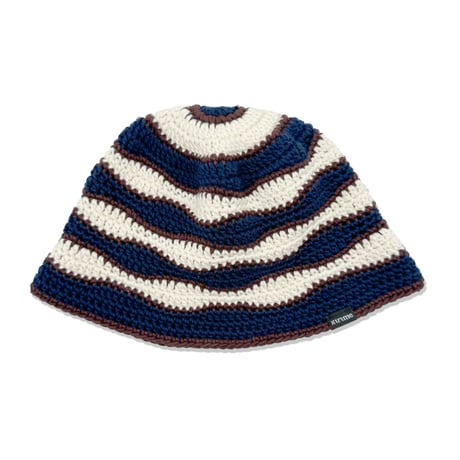 Wave Knitting Hat <Navy x Brown x Off White>
