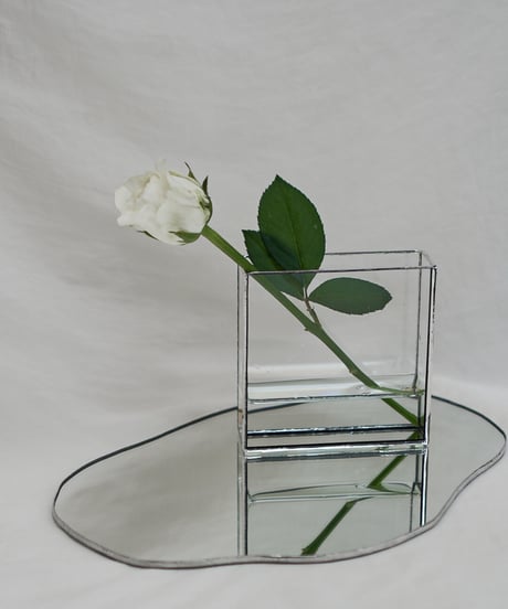 MIRROR PLATE & FLOWER VASE SET / H10 cm