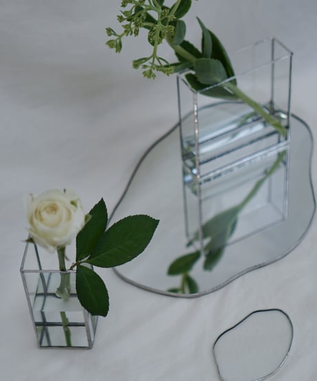 MIRROR PLATE & FLOWER VASE SET / H10 cm