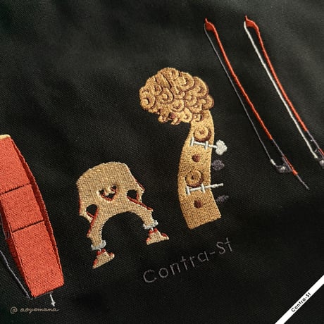 刺繍トートバッグ＋2連アクリルキーホルダー［コントラバス］