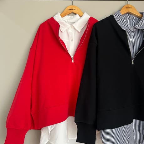 裏毛ハーフジップ×シャツセット