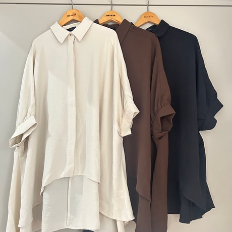 麻ライクギャザースリーブチュニック