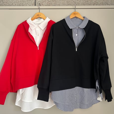 裏毛ハーフジップ×シャツセット