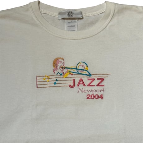 【希少・刺繍デザイン】2004年 Newport JAZZ トロンボーン Tシャツ Lサイズ 【Used】