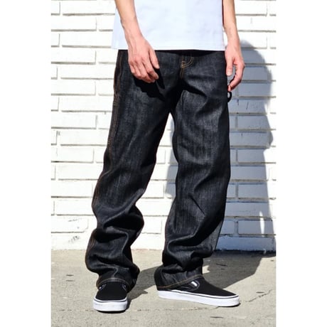 NEO BLUE Denim Indigo Black (Gold Stitch) Baggy Carpenter Jeans　ネオブルー　カーペンター バギー デニムパンツ