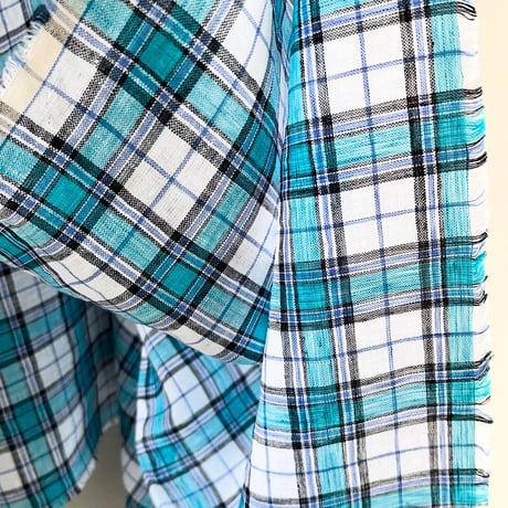 Check Linen Scarf - リネンチェックスカーフ（WHITE*TUQUOISE*BLUE*）