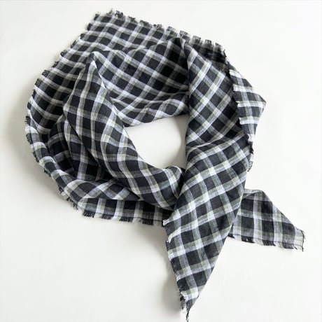 Check Linen Scarf - リネンチェックスカーフ（DarkGREY*OLIVE*WHITE）