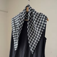 Check Linen Scarf - リネンチェックスカーフ（DarkGREY*OLIVE*WHITE）