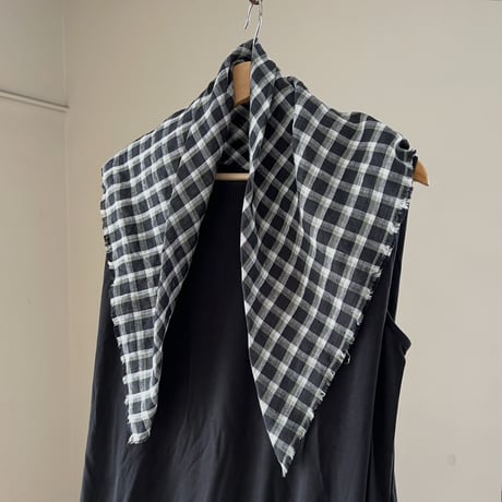 Check Linen Scarf - リネンチェックスカーフ（DarkGREY*OLIVE*WHITE）
