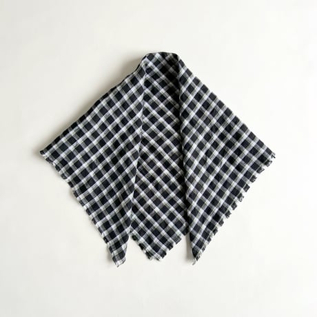 Check Linen Scarf - リネンチェックスカーフ（DarkGREY*OLIVE*WHITE）