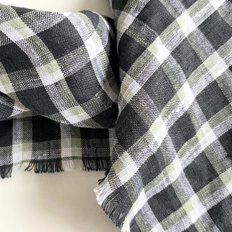 Check Linen Scarf - リネンチェックスカーフ（DarkGREY*OLIVE*WHITE）