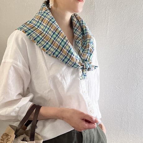 Check Linen Scarf - リネンチェックスカーフ（BEIGE*NAVY*GREEN*YELLOW）
