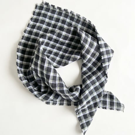 Check Linen Scarf - リネンチェックスカーフ（DarkGREY*OLIVE*WHITE）