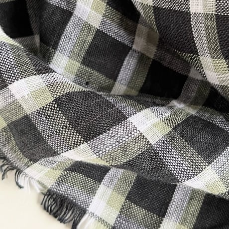 Check Linen Scarf - リネンチェックスカーフ（DarkGREY*OLIVE*WHITE）