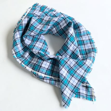 Check Linen Scarf - リネンチェックスカーフ（WHITE*TUQUOISE*BLUE*）