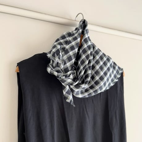 Check Linen Scarf - リネンチェックスカーフ（DarkGREY*OLIVE*WHITE）