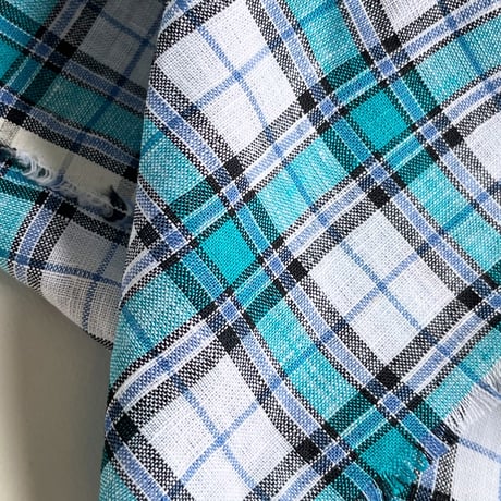 Check Linen Scarf - リネンチェックスカーフ（WHITE*TUQUOISE*BLUE*）