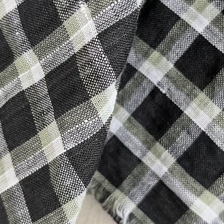 Check Linen Scarf - リネンチェックスカーフ（DarkGREY*OLIVE*WHITE）