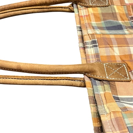 00s- L.L.bean Patchwork Canvas Tote  Bag  With  leather handle