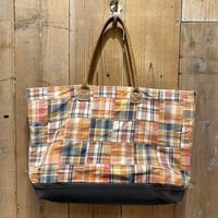 00s- L.L.bean Patchwork Canvas Tote  Bag  With  leather handle