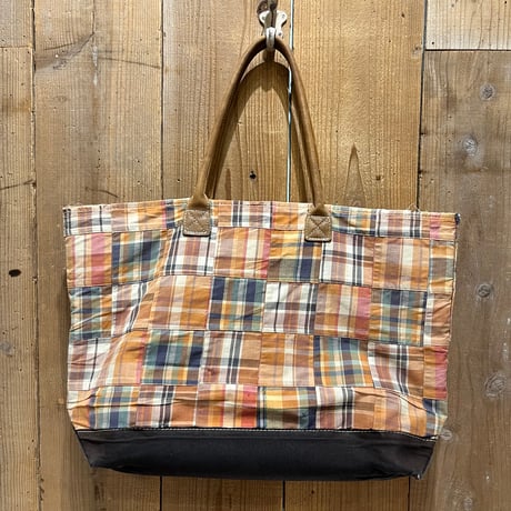 00s- L.L.bean Patchwork Canvas Tote  Bag  With  leather handle