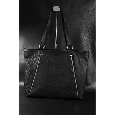 Leather Tote Bag /  Double Side Zipper Design M-size