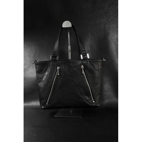 Leather Tote Bag /  Double Side Zipper Design S-size
