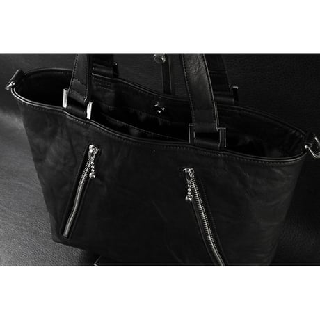 Leather Tote Bag /  Double Side Zipper Design S-size