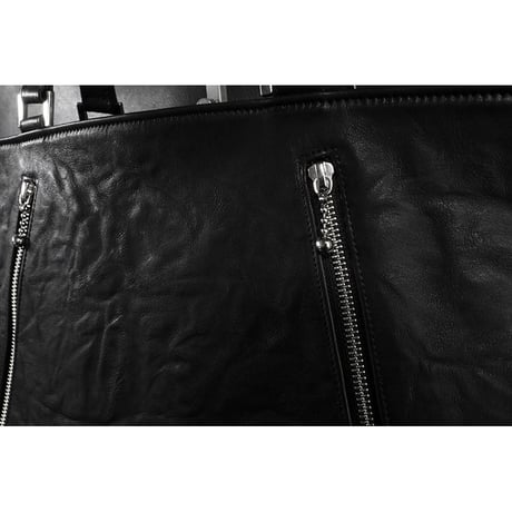 Leather Tote Bag /  Double Side Zipper Design M-size