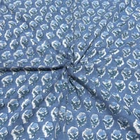 【50cm単位】スモーキーブルーライトブルースモールフラワー　インド綿　ハンドブロックプリント生地　コットン