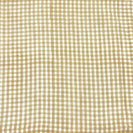 【50cm単位】サフランイエローチェック　インド綿　ハンドブロックプリント生地　コットン