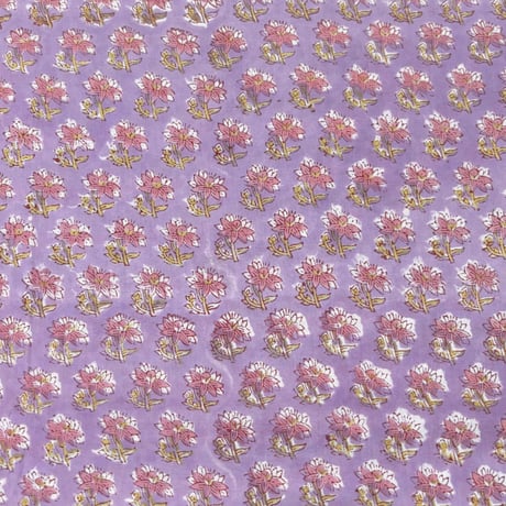 アウトレット商品【50cm単位】モーヴパープルローズスモールフラワー　インド綿　ハンドブロックプリント生地　コットン