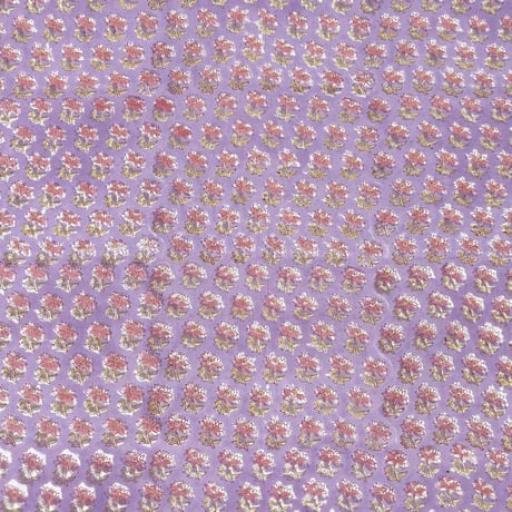 アウトレット商品【50cm単位】モーヴパープルローズスモールフラワー　インド綿　ハンドブロックプリント生地　コットン