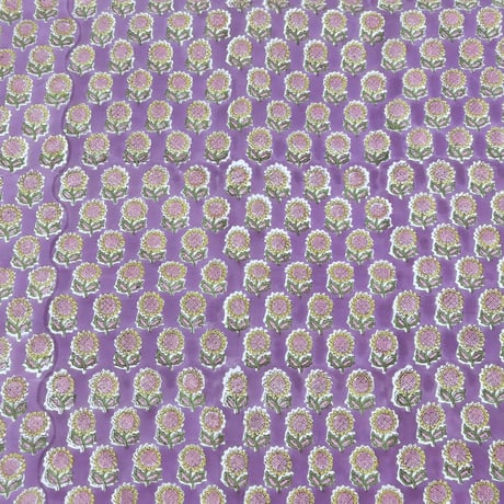 【50cm単位】パープルスモールひまわり　インド綿　ハンドブロックプリント生地　コットン