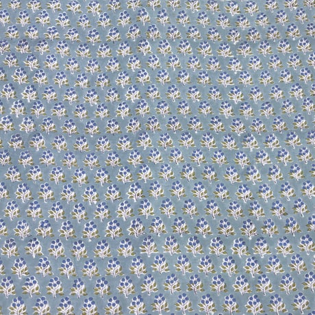 【50cm単位】スモーキーブルースモールベリー　インド綿　ハンドブロックプリント生地　コットン