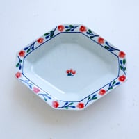 米満麻子　赤花 舟形皿