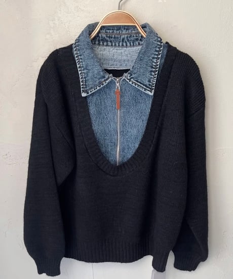 デニムドッキングハーフジップニット
