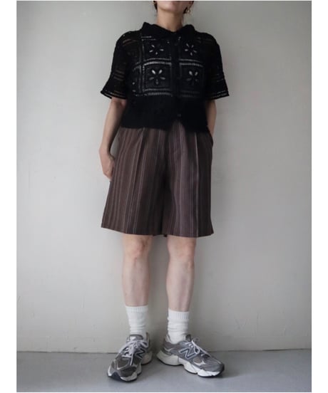 ストライプハーフタックワイドパンツ