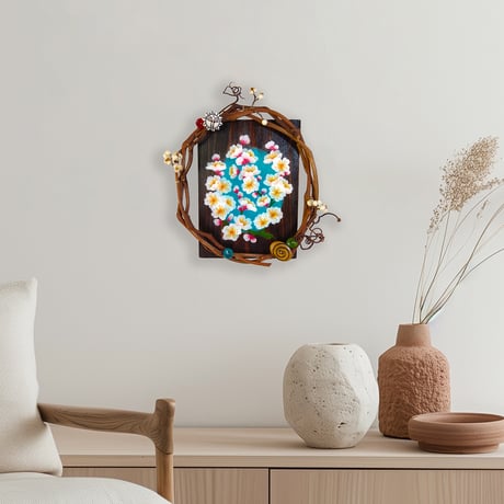 【新築祝・開店祝】アーモンドの花 “葡萄枝仕立て”ウォールアートボード＊ハンドメイド原画＊ギフトラッピング込み