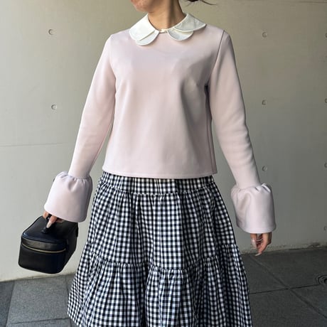9-162    マカロンピンク　袖フリルトップス　Ｍ