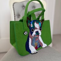 フェルト調バッグ　犬　グリーン