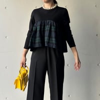 10-028    黒×グリーンチェック　長袖アーチトップス　Ｍ