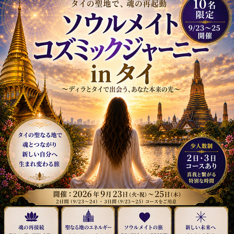 【LINE割でさらに1万～1.5万円OFF！】タイ再誕・ソウルメイト コズミックジャーニー 2日間or3日間 「聖地巡礼と真我につながる魂の変容リトリート9月23日～25日」（最終〆切9月9日）